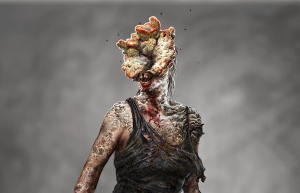 Estaladores; um dos típicos inimigos encontrados durante grande parte do jogo. Nesse caso, o humano apresenta o segundo estágio da infecção pelo Cordyceps. Créditos: Naughty Dog.