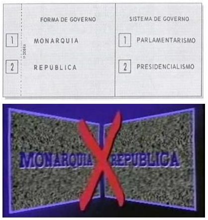 Cédula do plebiscito de 1993 e propaganda de televisão da época.