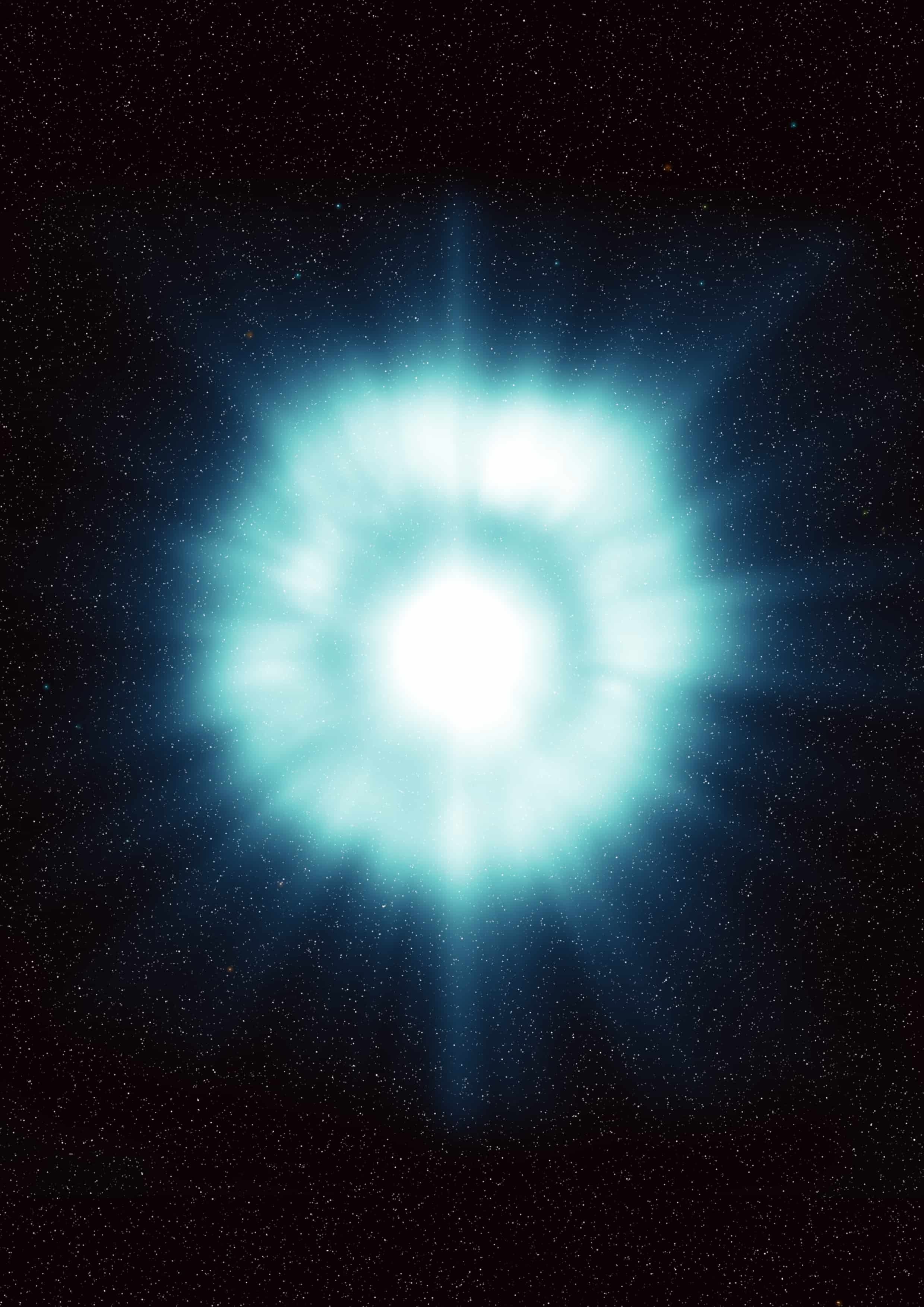 Concepção artística de uma explosão de raios gama, um clarão de radiação muito energética associada a uma galáxia distante. Crédito: ESA, ilustração por ESA/ECF.
