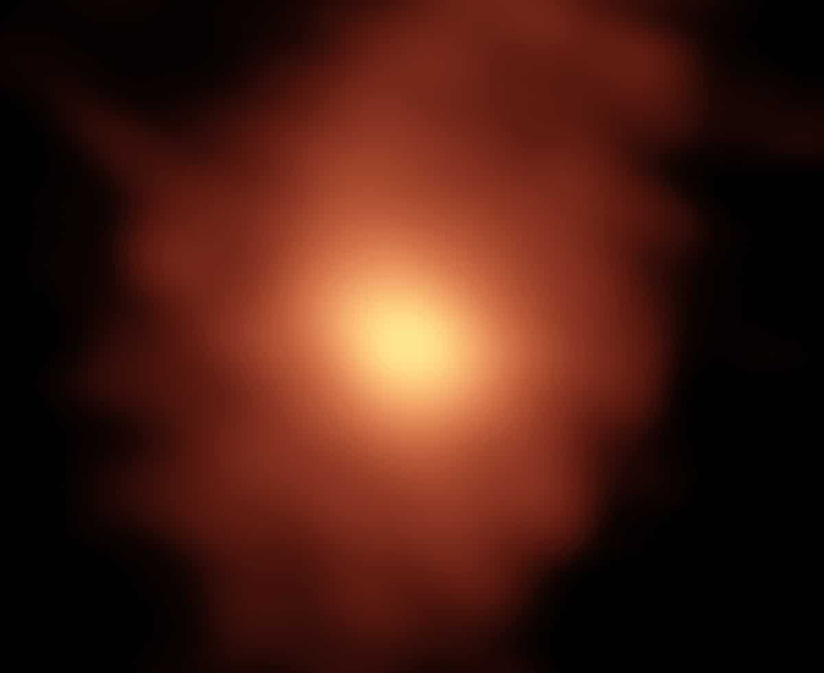 A emissão a partir de moléculas orgânicas na atmosfera de cometa ISON como observado com ALMA. Crédito: B. Saxton (NRAO / AUI / NSF); M. Cordiner, NASA, et al.